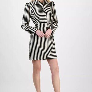 Sam Edelman Women Cabana Striped Long-Sleeve Shirt dress, Black/ivory, MSRP: 99$